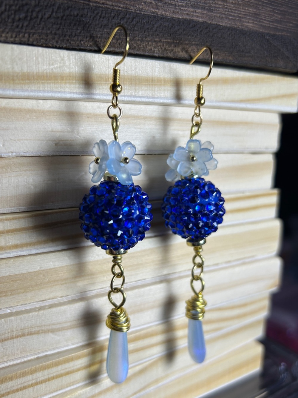 3/$25 Floral Royal Blue Crystal Ball Drop Earrings